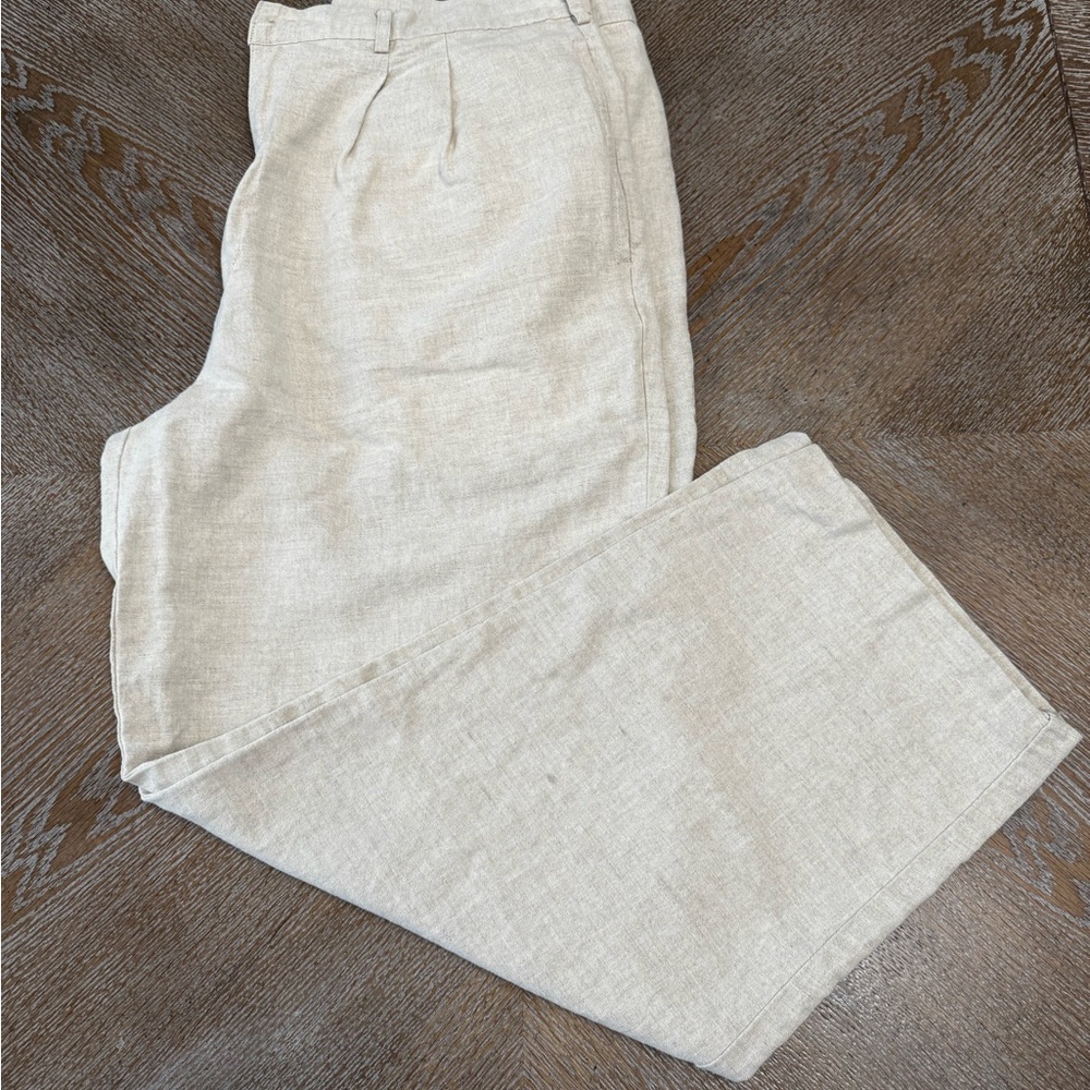 Banana Republic Beige Straight Leg Pants Sz 36 Waist 35” Inseam 28” Linen